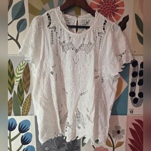 Sundance White Eyelet Lace Short Sleeve Blouse
